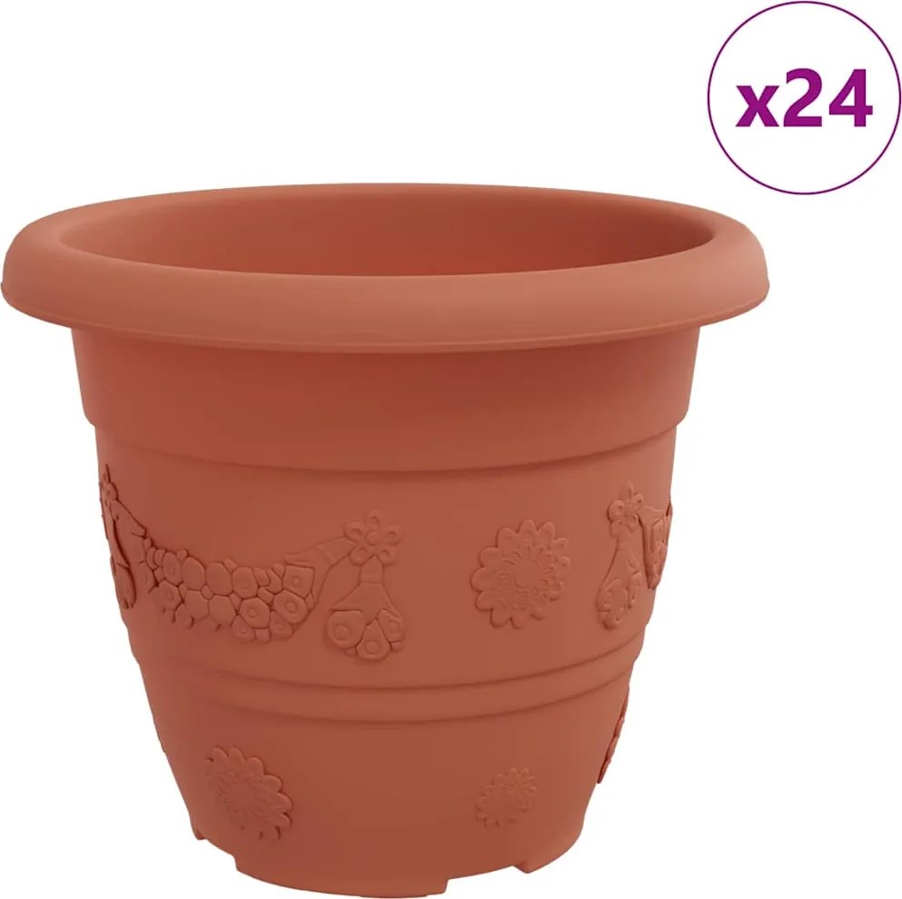 vidaXL Kerek Virágcserép 24 pcs Tégla Vörös Ø 26 x 21,5 cm Műanyag