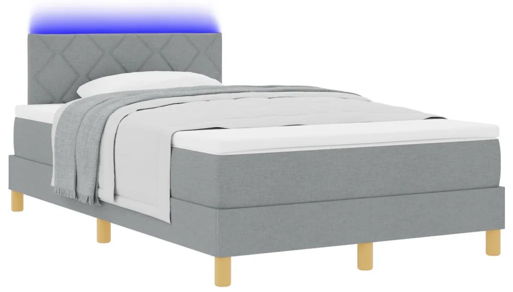Boxspring Ágy matraccal és LED világítással világosszürke 120x200 cm szövet