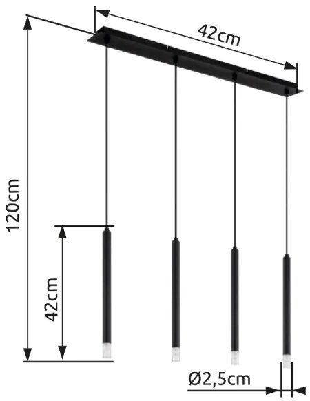 Globo 15629-4 - Csillár zsinóron BLAKE 4xG9/4W/230V fekete