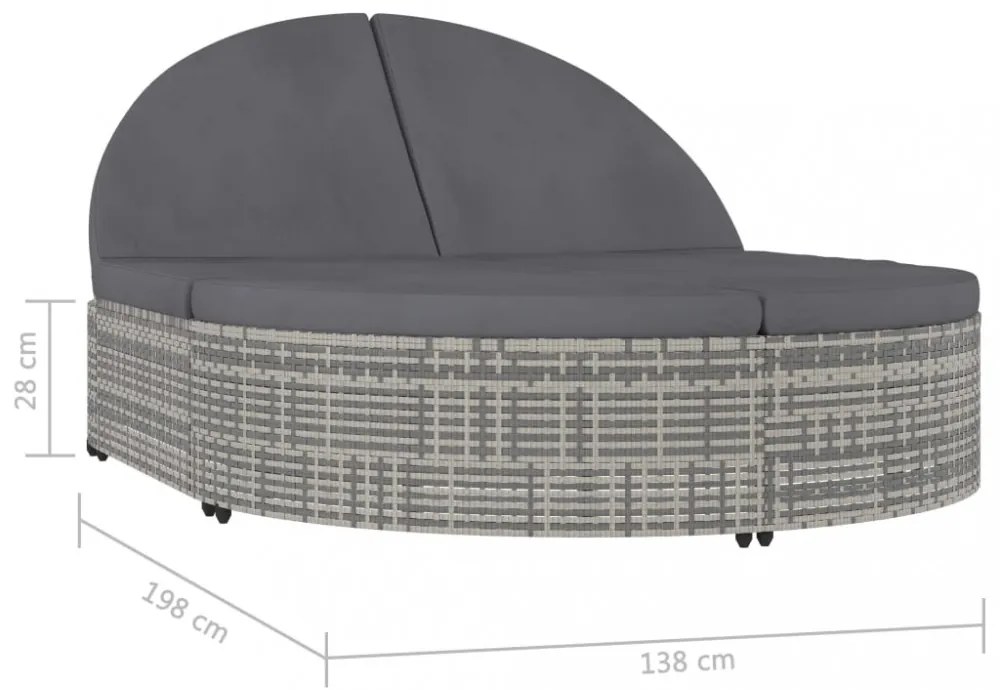 2 személyes szürke polyrattan kerti napozóágy párnával