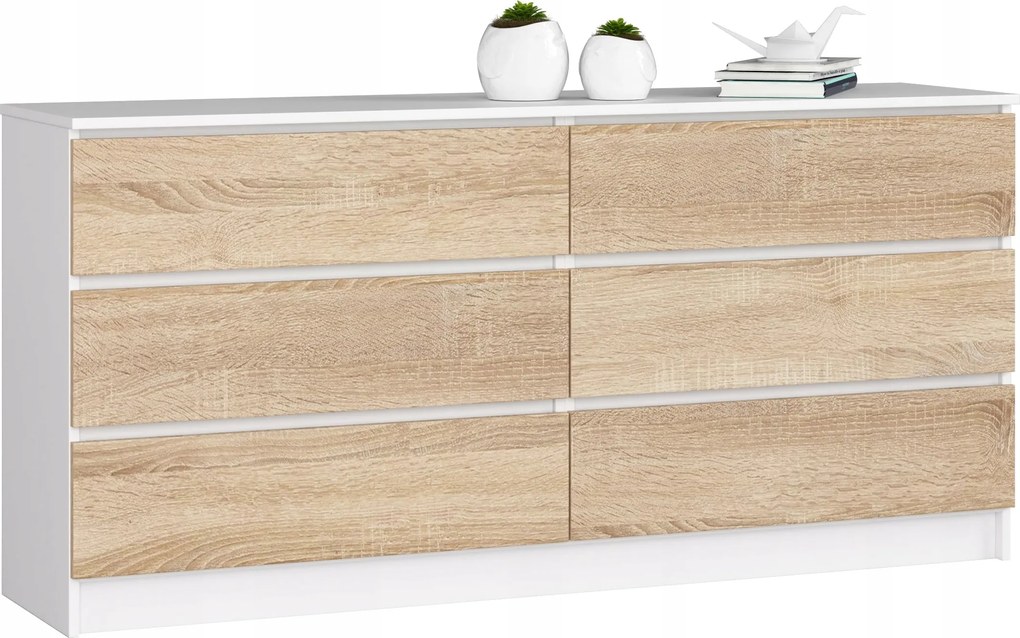Komód K160 6SZ Clp Pk Fehér Sonoma Akd