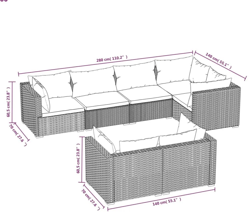 7 részes szürke polyrattan kerti ülőgarnitúra párnákkal