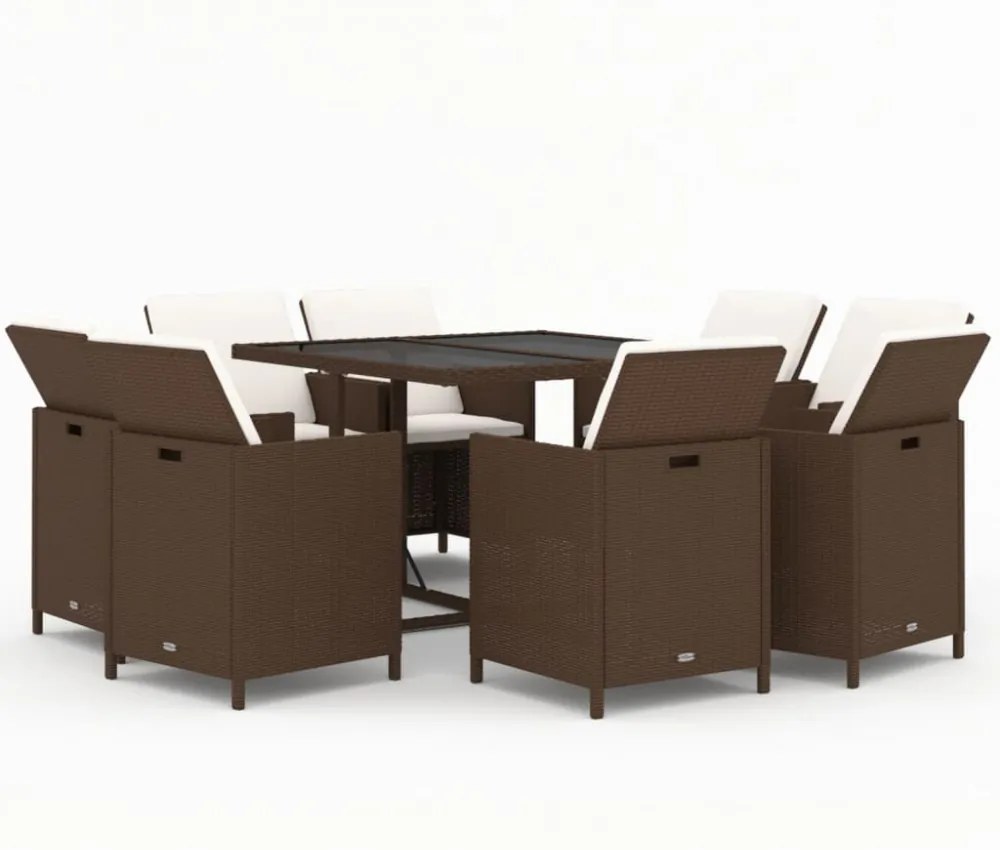 vidaXL 9 részes barna polyrattan kerti étkezőgarnitúra párnákkal