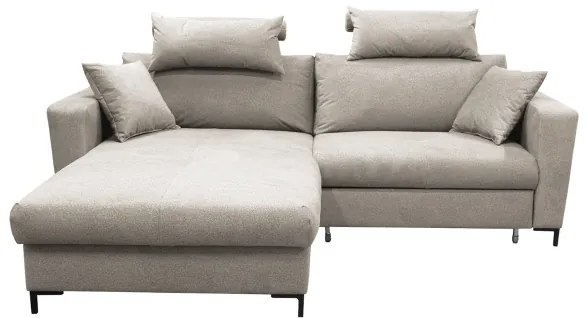 L-alakú, balos elrendezésű, ággyá alakítható sarokgarnitúra tárolóval HORTA, szürke