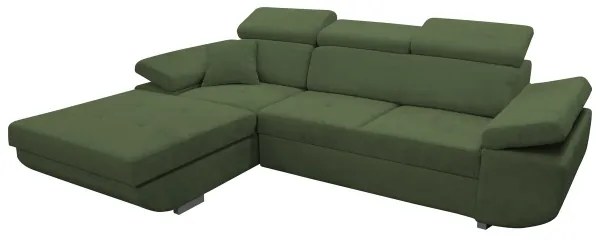 CASTELO L-alakú, ággyá nyitható sarokülőgarnitúra tárolóval, balos kivitel, zöld