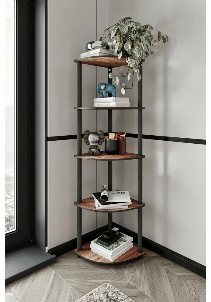 Corner Walnut polcállvány, 5 polcok, L