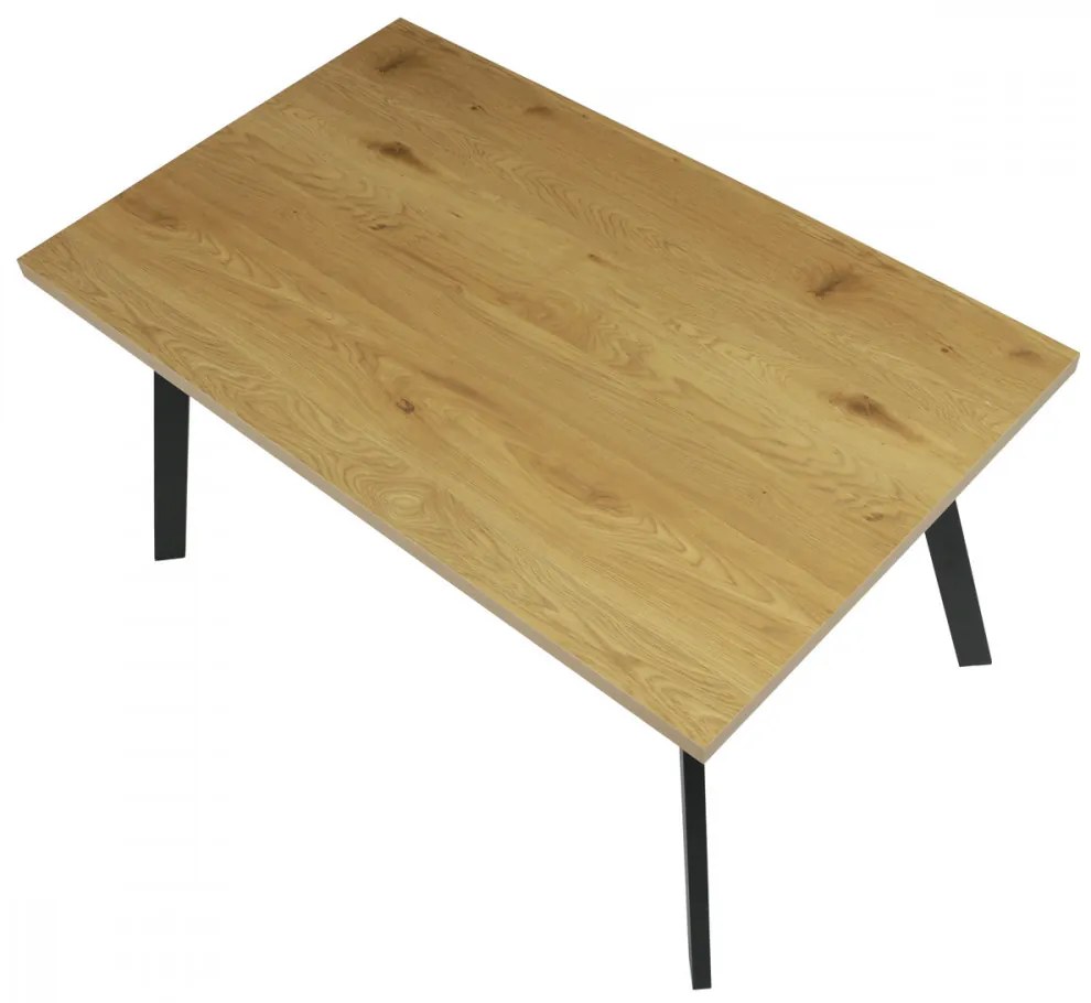 Modern Étkezőasztal Vadtölgy Színben Fekete Fém Lábbal. Méret: 140x85x75 cm. HT-740