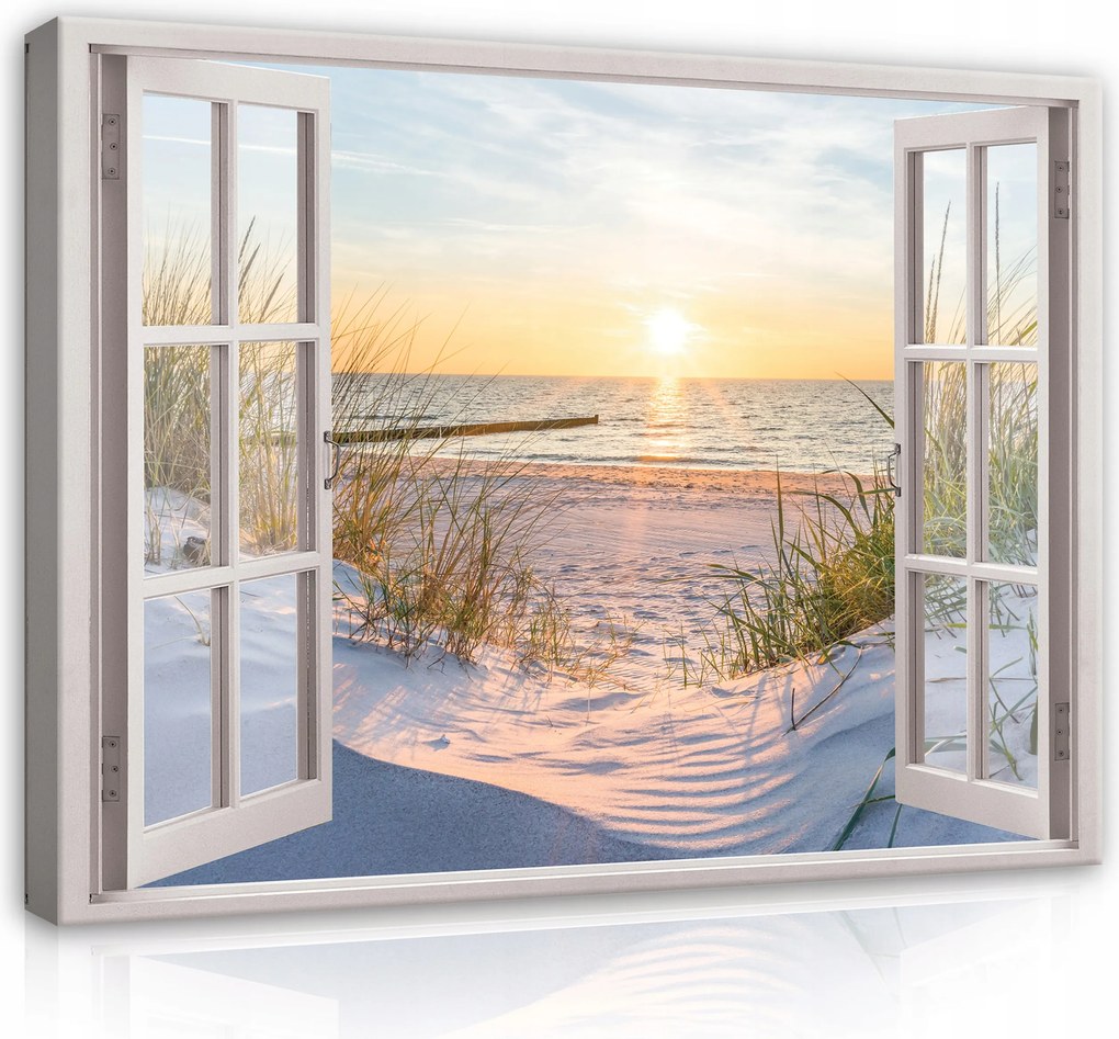 Vászonkép Ablak 3D Tenger Tengerpart Tájkép Természet Vászon Fal Nagy 120x80