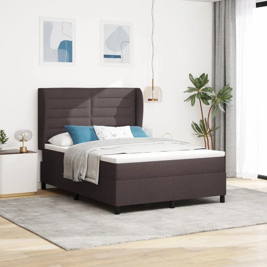 Boxspring Ágy Mattal Sötétbarna 140x190 cm Szövet