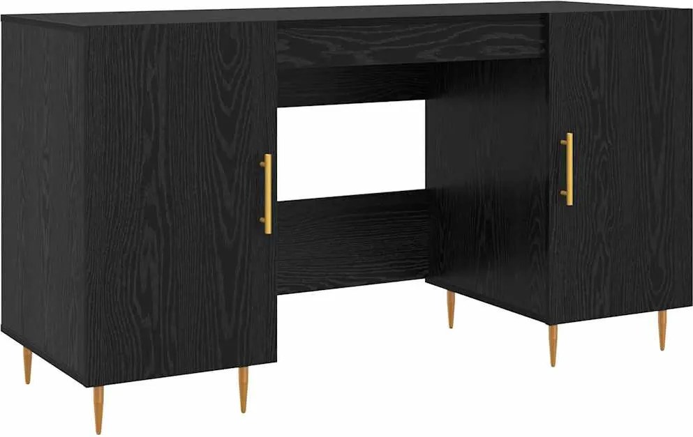 vidaXL Asztal polcokkal tárolóval Musta tammi 140 x 50 x 75 cm Faanyag