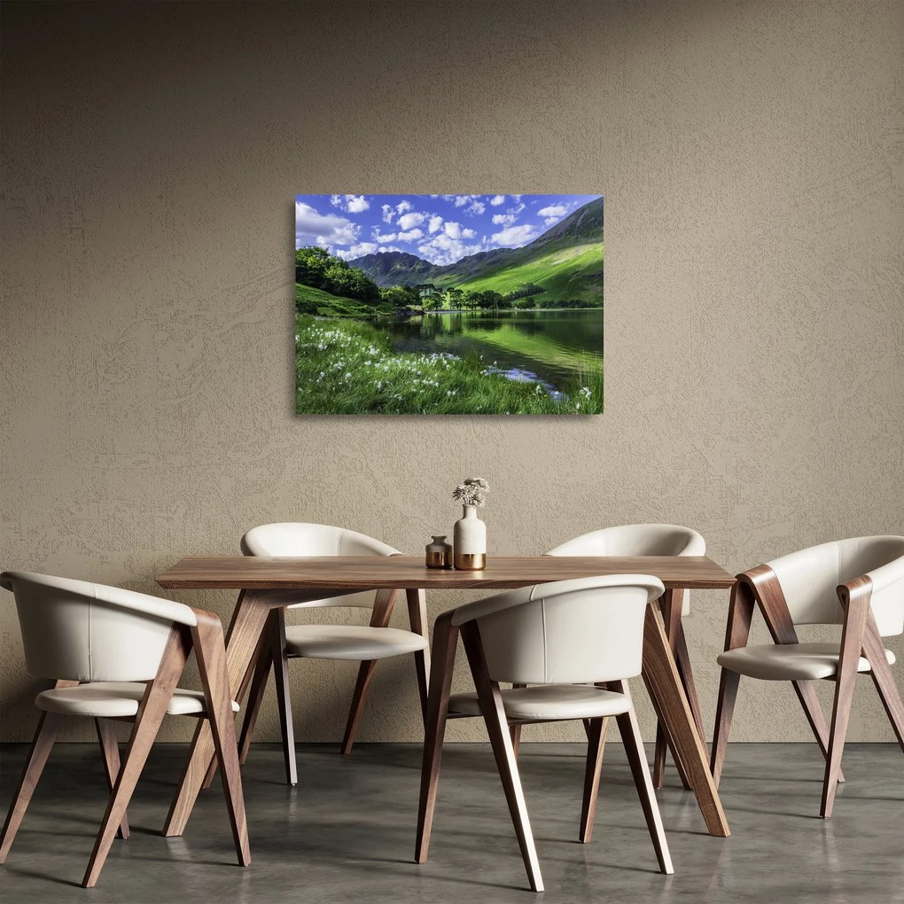 Üveg kép - Tájkép egy tóval (70x50 cm)