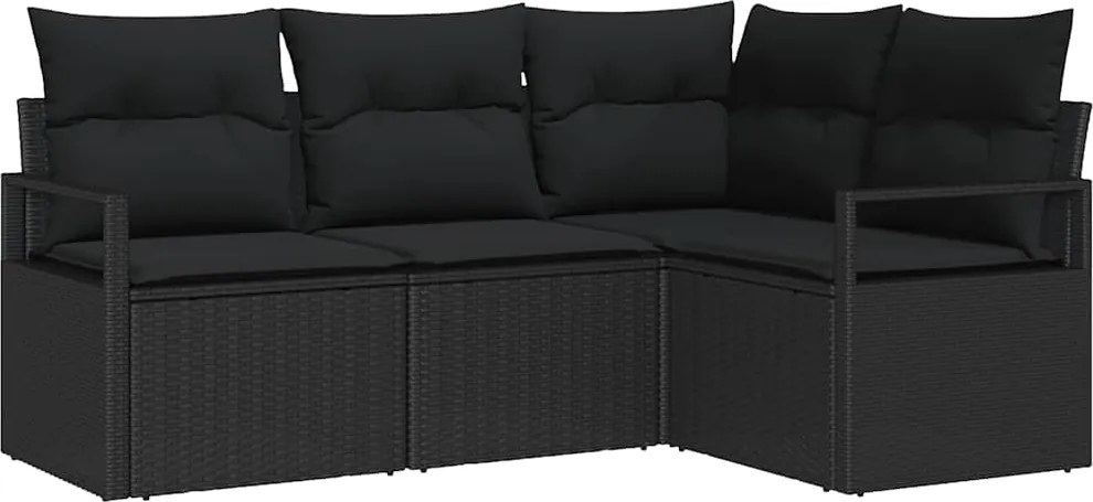 vidaXL Kanapé Szett párnával tárolóval 4 pcs Fekete polirattan