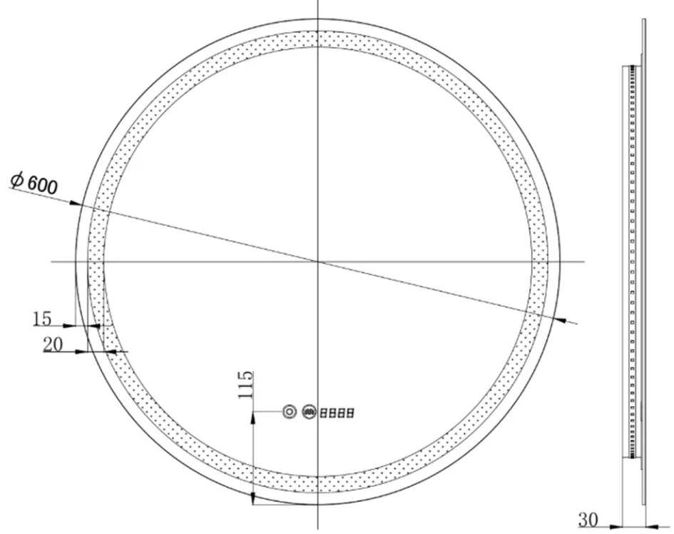 Viva AURA fürdőszoba tükör -érintőkapcsoló - páramenetesítővel - órával - LED - KEREK - átmérő 60 cm