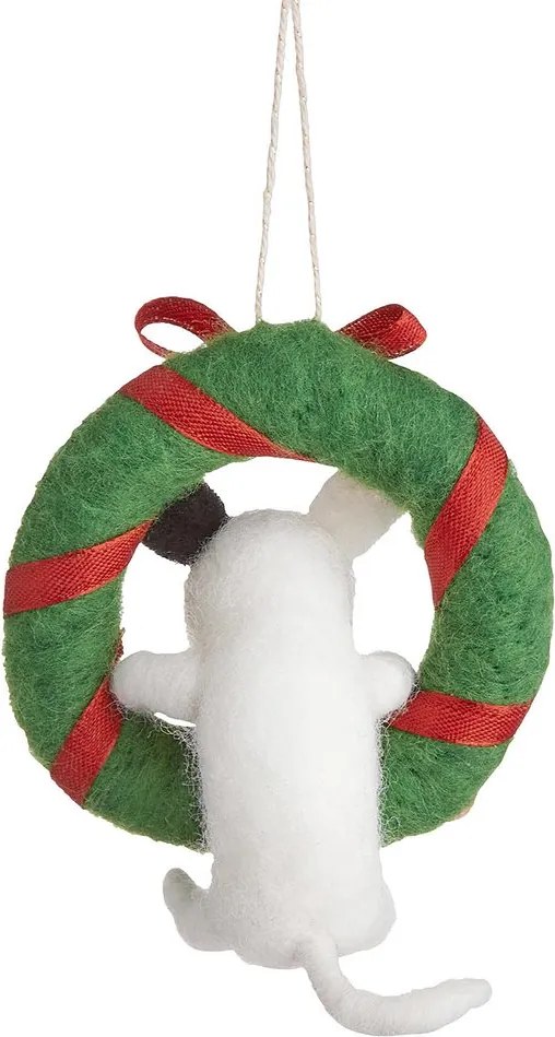 HANG ON filc karácsonyfadísz, kutya adventi koszorúval