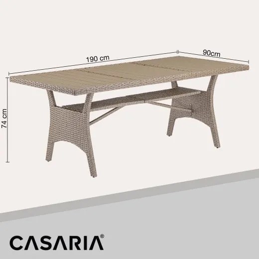 Casaria® Rattan asztal Takeo 190x90x75cm - krém