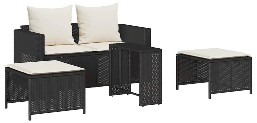 5 részes polyrattan kerti kanapé garnitúra párnákkal stackable