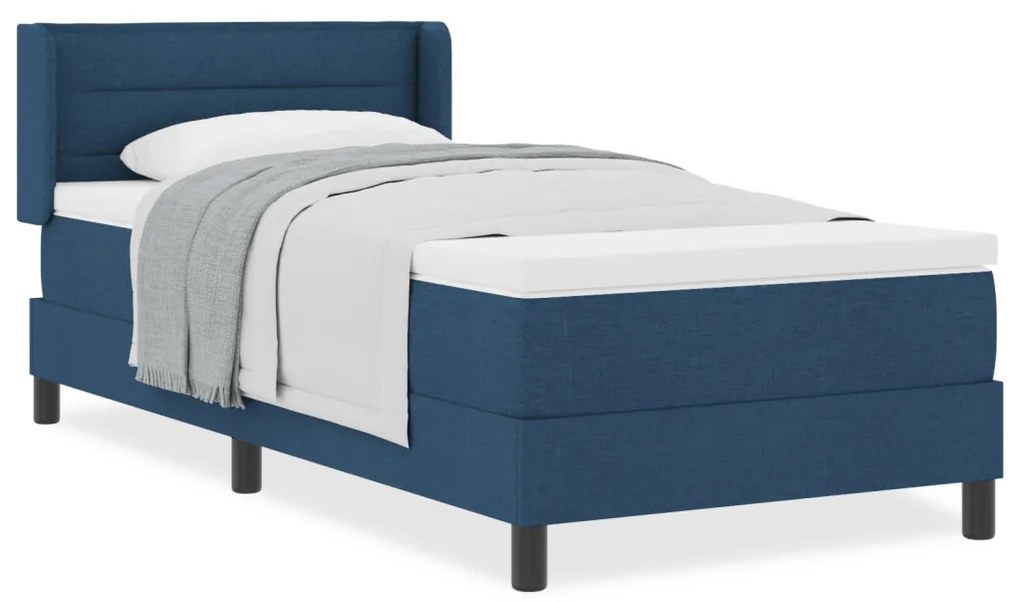 Boxspring ágy matraccal, kék színben, 90 x 200 cm, szövet.