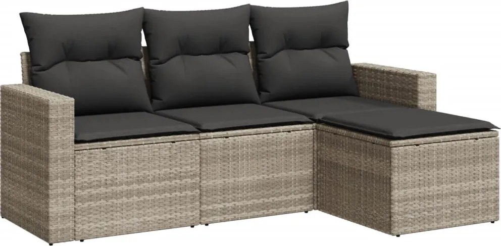 vidaXL 4 részes világosszürke polyrattan kerti ülőgarnitúra párnákkal