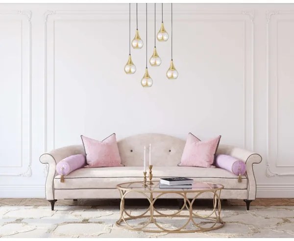 Csillár zsinóron LACRIMA HONEY 6xE27/60W/230V fekete/arany/füstös bézs