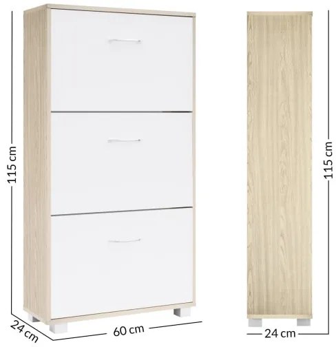 Casaria® Cipősszekrény 115x60x24 cm - tölgy/fehér