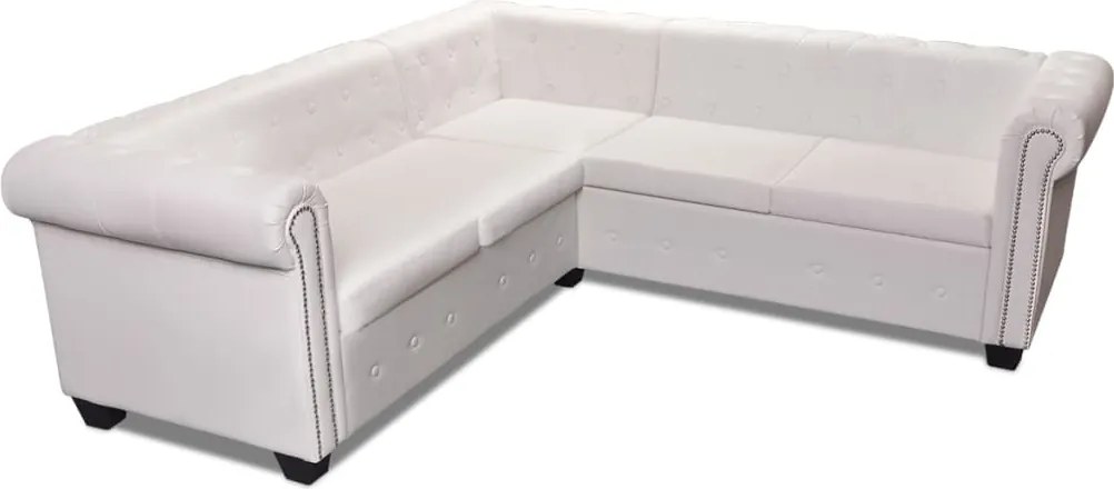 vidaXL 5 személyes fehér műbőr Chesterfield sarokkanapé
