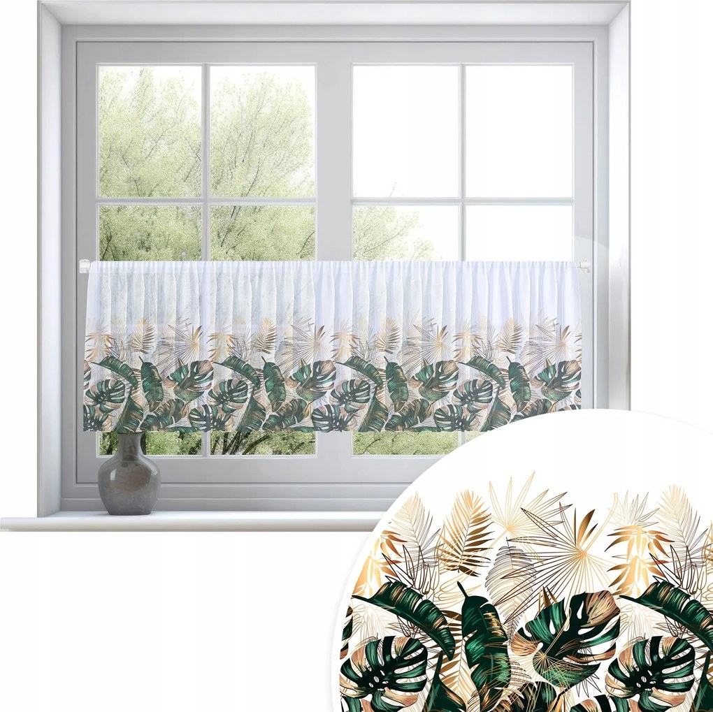 Irigy Hónaljmirigy Kész Függöny Fehér Fátyol 150X50 CM Fátyol Levelek Minta 050