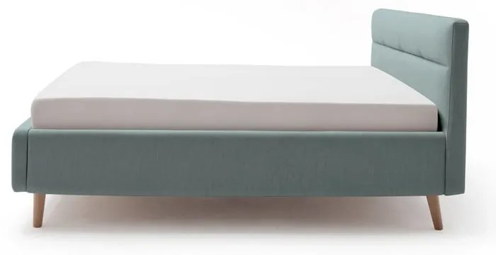 Világoskék kárpitozott ágyneműtartós franciaágy ágyráccsal 160x200 cm Lotte – Meise Möbel