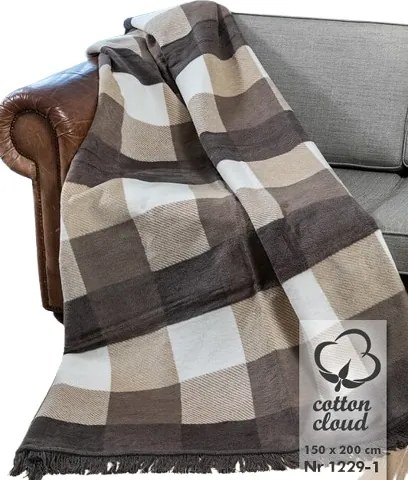 Pamut-akril takaró 150x200 bézs barna kockás minta 1229-1