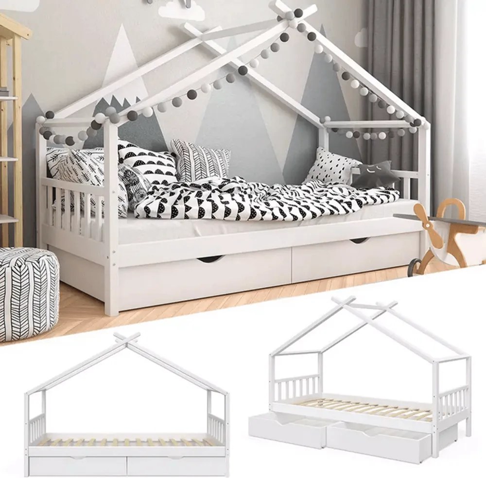 Ágy 2 konténerrál, fehér, ELISIA