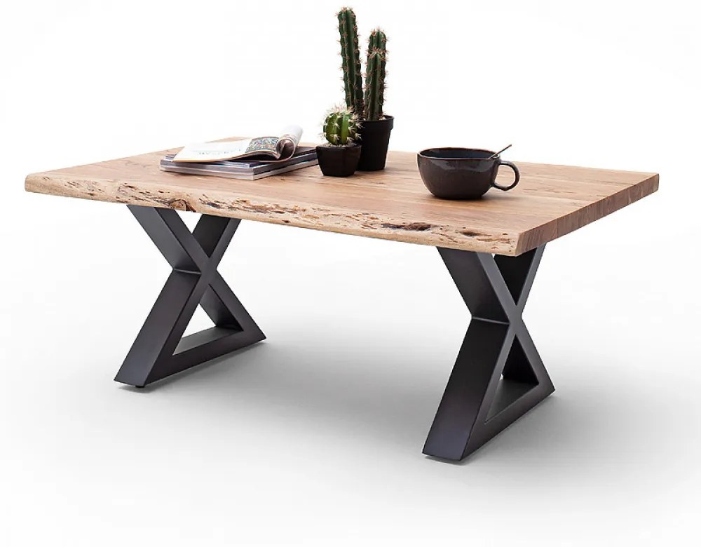 CARTAGENA dohányzó asztal akácfa 110x70cm - X alakú antikolt lábbal - Szürke