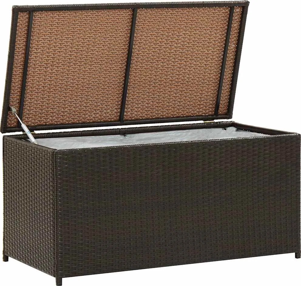 Barna Polyrattan Kerti Tárolóláda 100 X 50 X 50 Cm