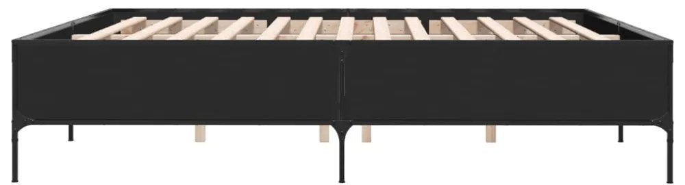 fekete szerelt fa és fém ágykeret 200 x 200 cm
