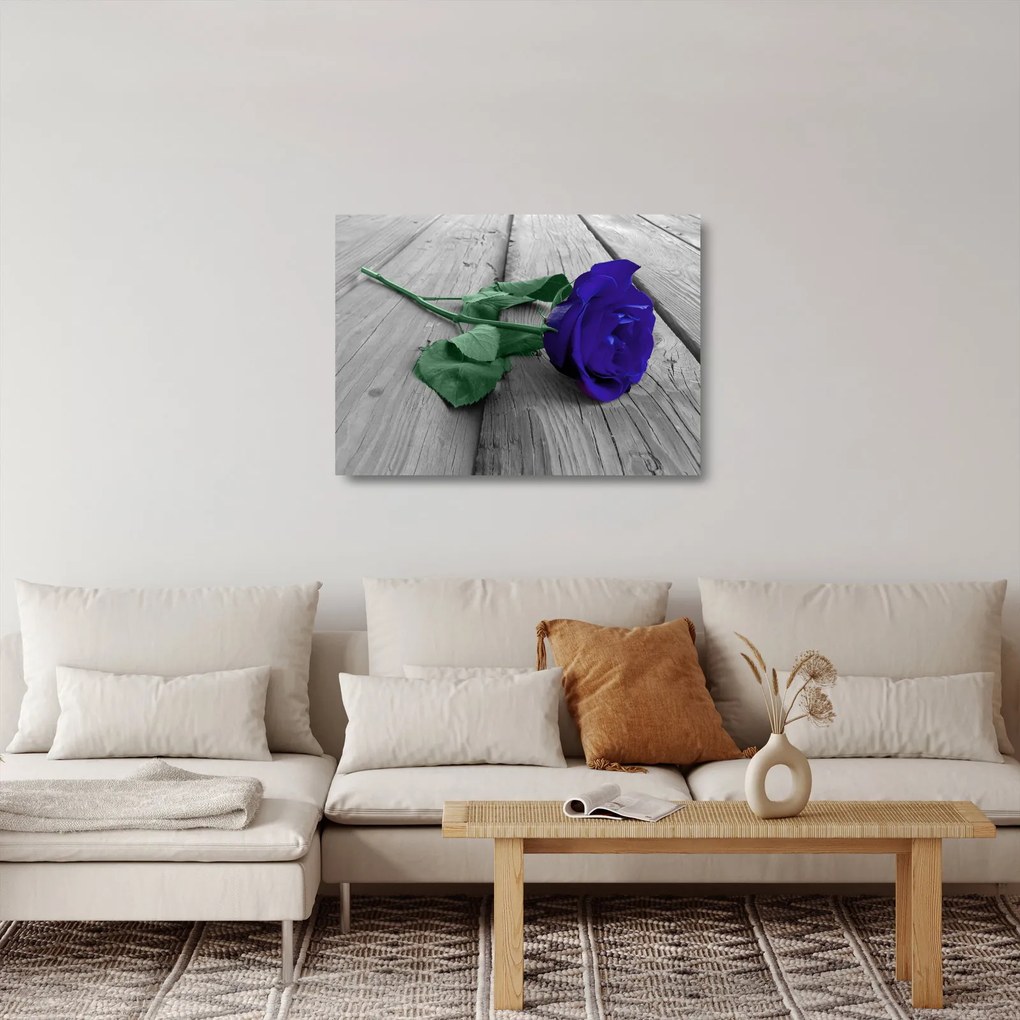 Üveg kép - Kék rózsa zöld szárral (70x50 cm)