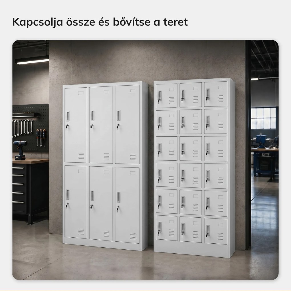 Dolgozói szekrény rekeszekkel, fehér, 900x1850x400 mm: KAROL