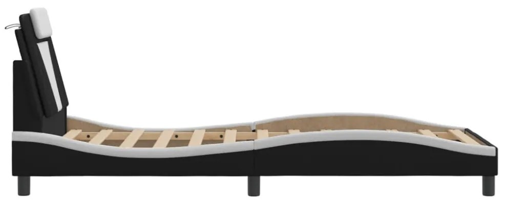 fekete és fehér műbőr ágykeret LED-világítással 90 x 200 cm
