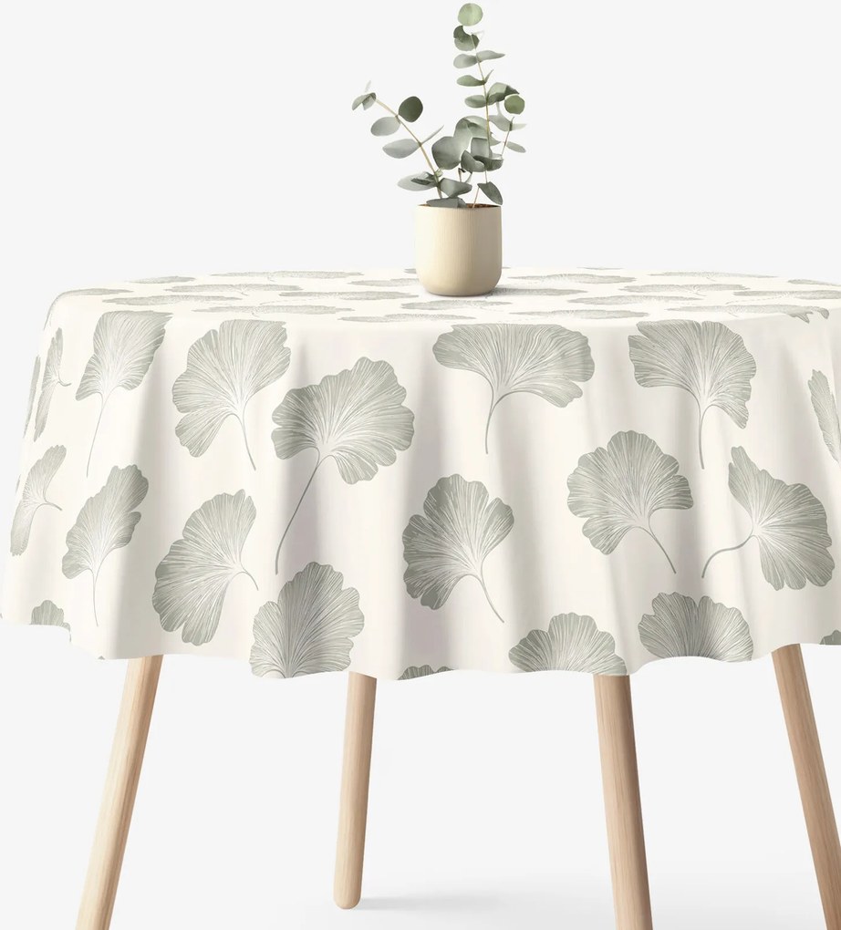 Goldea kör alakú pamut asztalterítő - ginkgo levelek Ø 110 cm
