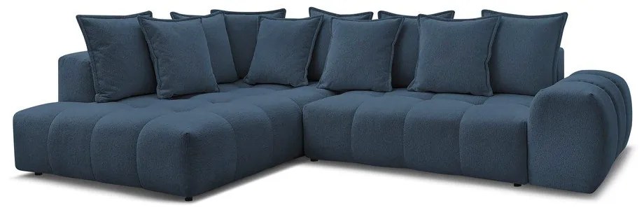 Sötétkék zsenília kinyitható-tárolóhelyes sarokkanapé (bal oldali-L alakú) Everest – Bobochic Paris