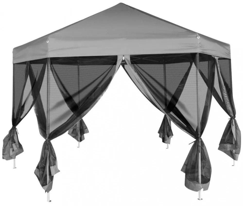 szürke hatszögletű felugró pavilon 6 oldalfallal 3,6 x 3,1 m