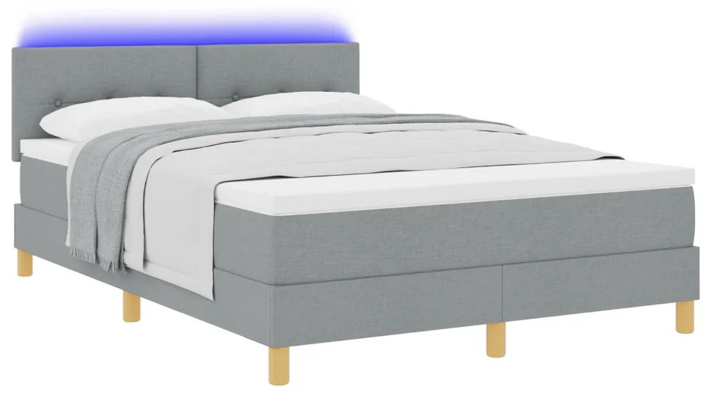 Box Spring Ágy Matraccal és LED Fénnyel Világosszürke 160x200 cm Szövet