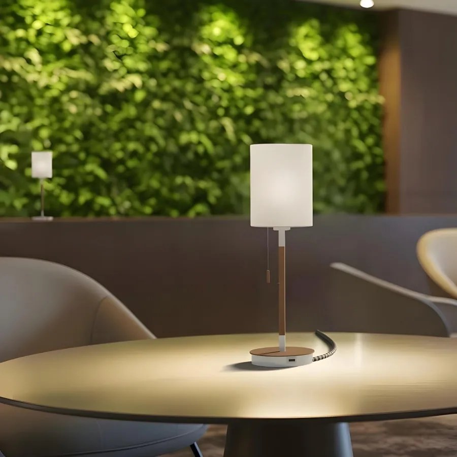 RENDL KEITH/RON 15/20 stolní s USB Polycotton bílá/buk 230V LED E27 15W