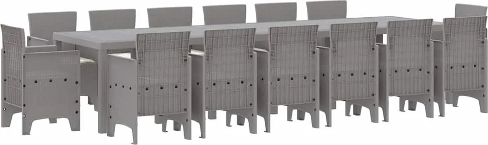vidaXL Kert étkező szett 15 pcs Világosszürke Polt rattan