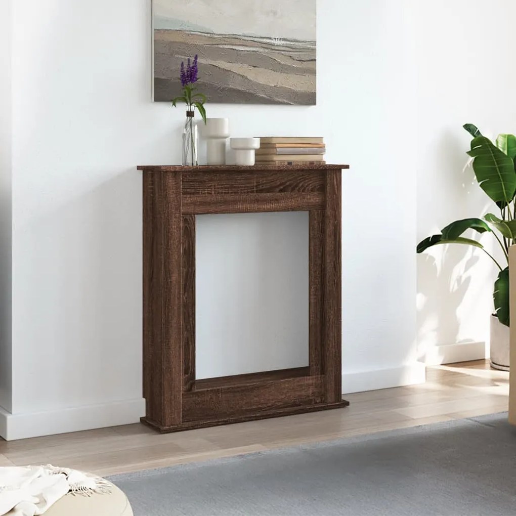 barna tölgy színű szerelt fa kandallóburkolat 75 x 20 x 87,5 cm