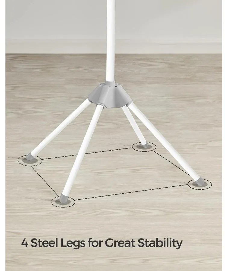 Ruhaszárító állvány, 3 forgatható karral vállfák számára 150 cm magas, szürke és fehér színben