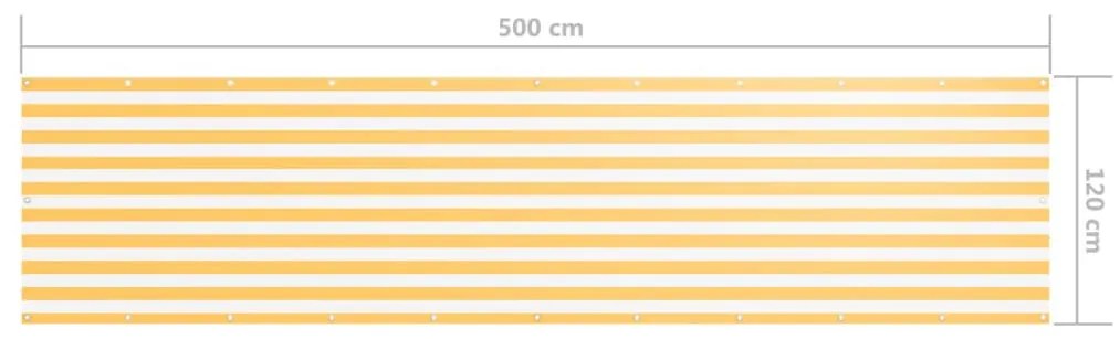 Fehér-sárga oxford-szövet erkélyparaván 120 x 500 cm