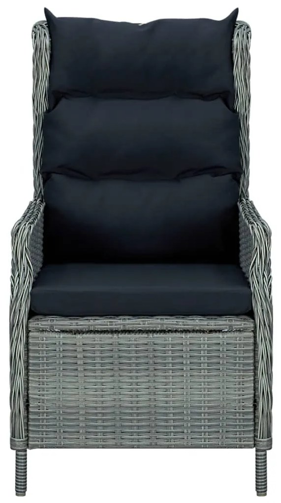 vidaXL világosszürke dönthető polyrattan kerti szék párnákkal