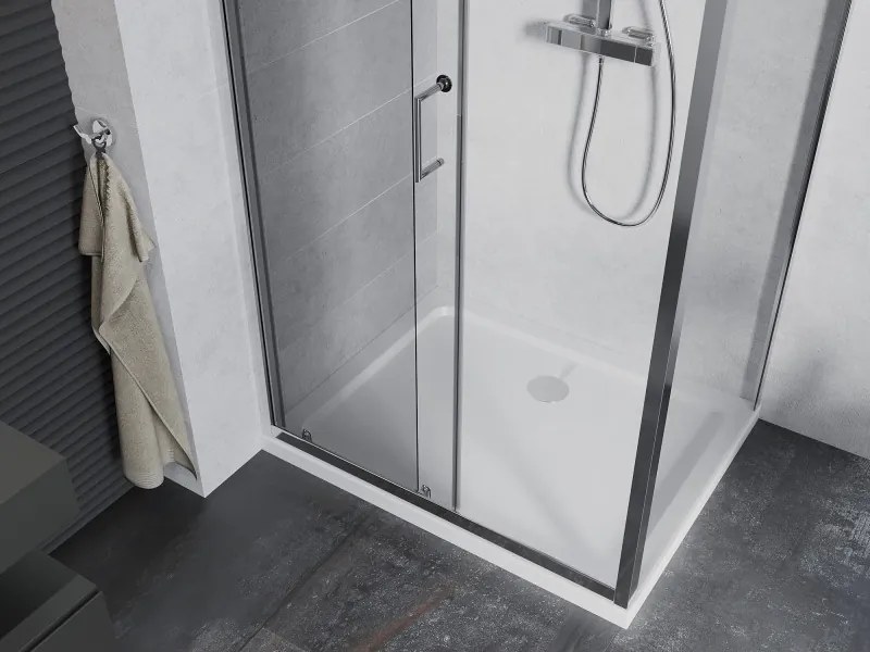 Mexen Apia 120 x 90 cm-es, átlátszó, króm eltolható zuhanykabin + Flat zuhanytálca - 840-120-090-01-00-4010