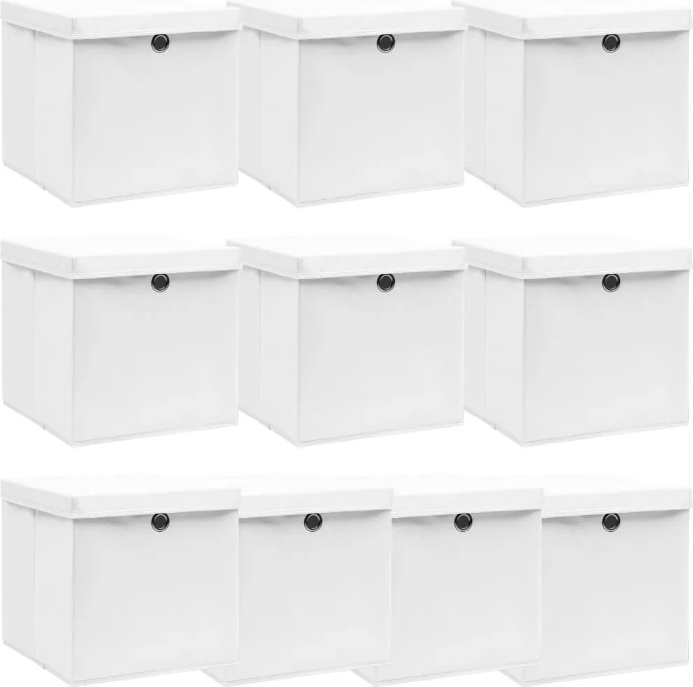 vidaXL 10 db fehér szövet tárolódoboz fedéllel 32 x 32 x 32 cm
