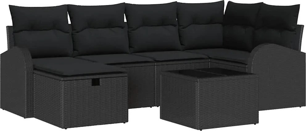vidaXL Kerti Kanapé Szett 7 pcs Fekete 234 x 124 x 85 cm Poli rattan