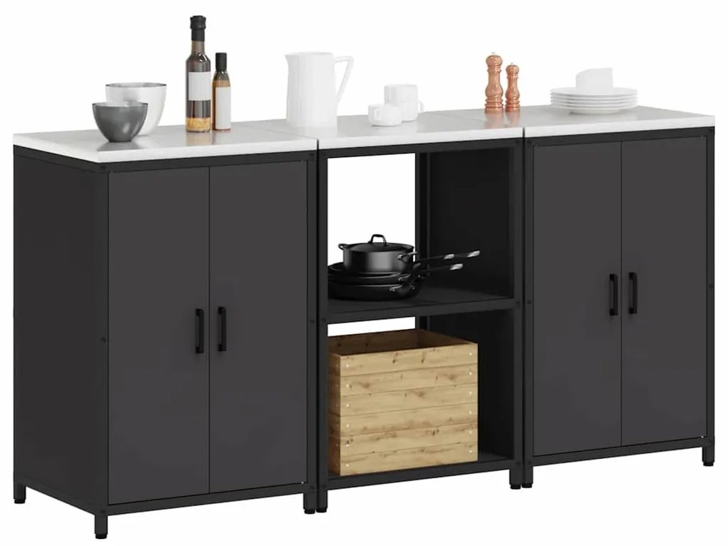 Konyhai Tároló Készlet polcokkal 3 pcs Fekete 180 x 50 x 92 cm