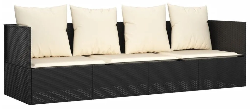 Fekete polyrattan kültéri társalgókanapé párnákkal